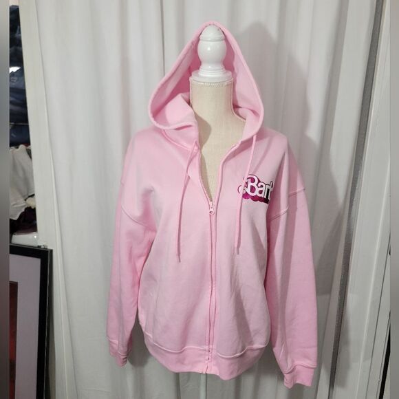 Mattel Juniors Barbie Metallic Print Zip-Front Hoodie, Size XL - Picture 2 of 11